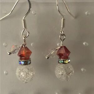 Elegant Silver and Red Crystal Earrings